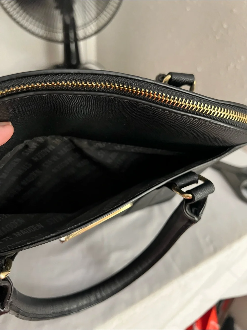 Steve Madden Black Dome Satchel with Gold Hardware